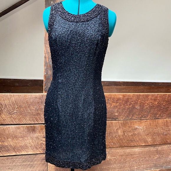 ✨HP✨ Vintage Laurence Kazar Beaded Silk Cocktail Dress - Picture 3 of 14
